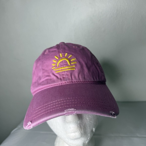 Aerie Pink Distressed Sunrise Hat Adjustable Dad Cap Style Strapback Boho Beach - Picture 2 of 9